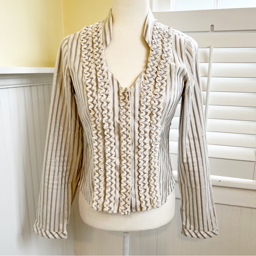 Giorgio Armani Beige and White Ruffle Blouse